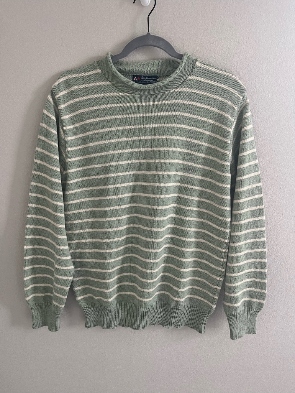 Kiel James Patrick Sage Green and White Striped Rollneck Sweater Size M